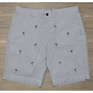 Brooks Brothers Shorts Mens 36 Seersucker All Over Flamingo Stripe 10" Inseam